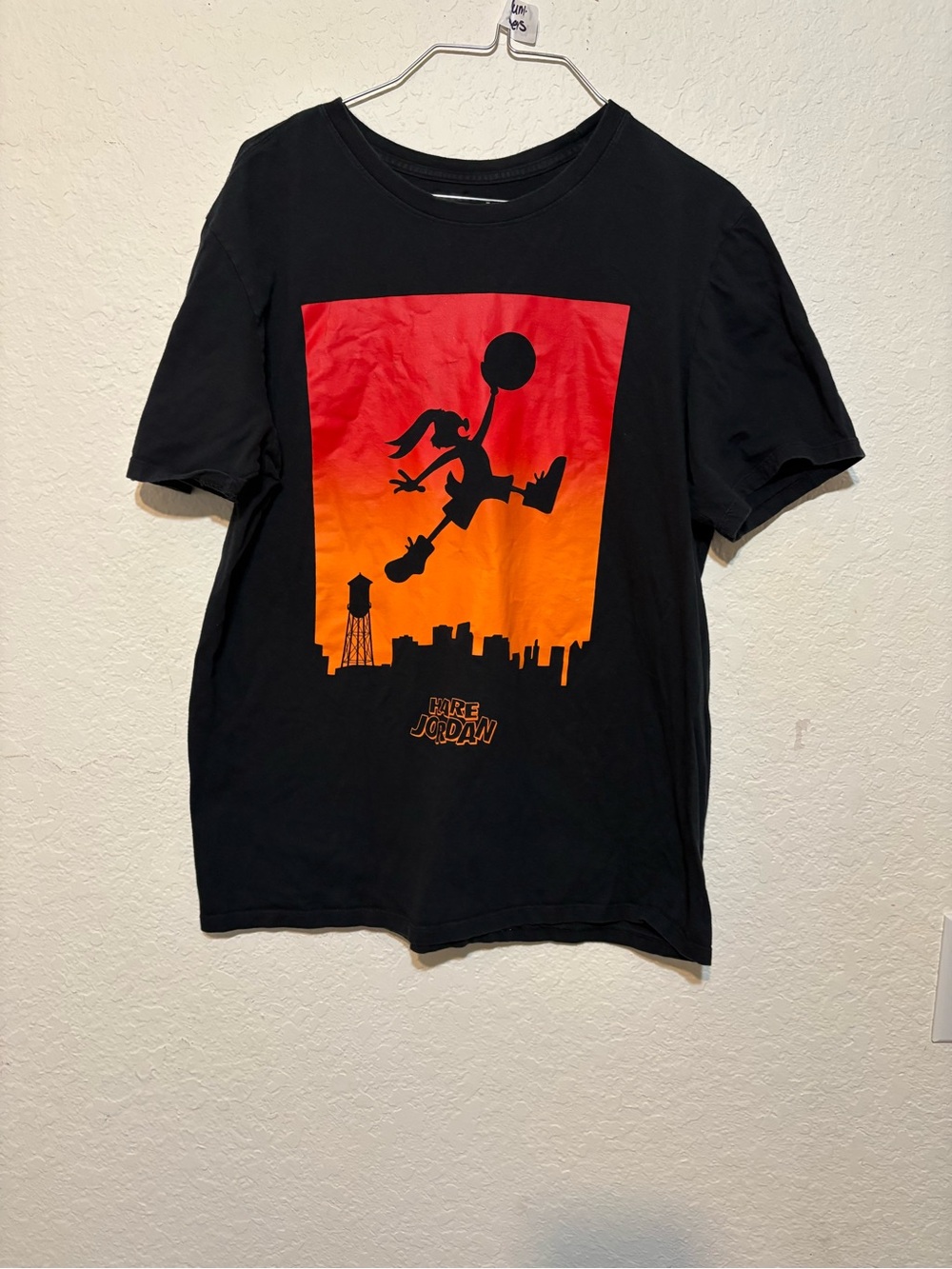 Jordan Hare Jordan Black Tee with Red-to-Orange Basketball Graphic